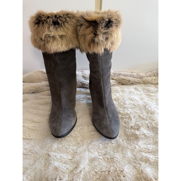 Aquatalia Shoes - Aquatalia Suede Faux Fur Trim Mid Calf Heel Boots Women's 10